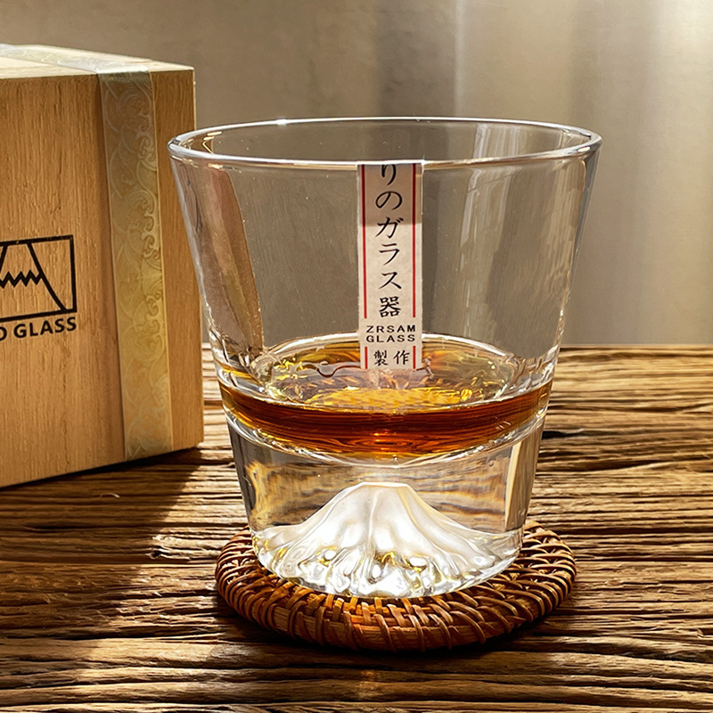 日式富士山杯威士忌酒杯水晶玻璃杯江户硝子礼盒雪山杯日本洋酒杯