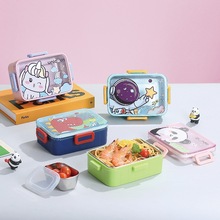 跨境网红304不锈钢饭盒学生儿童卡通便当盒带汤碗可爱午餐水果盒