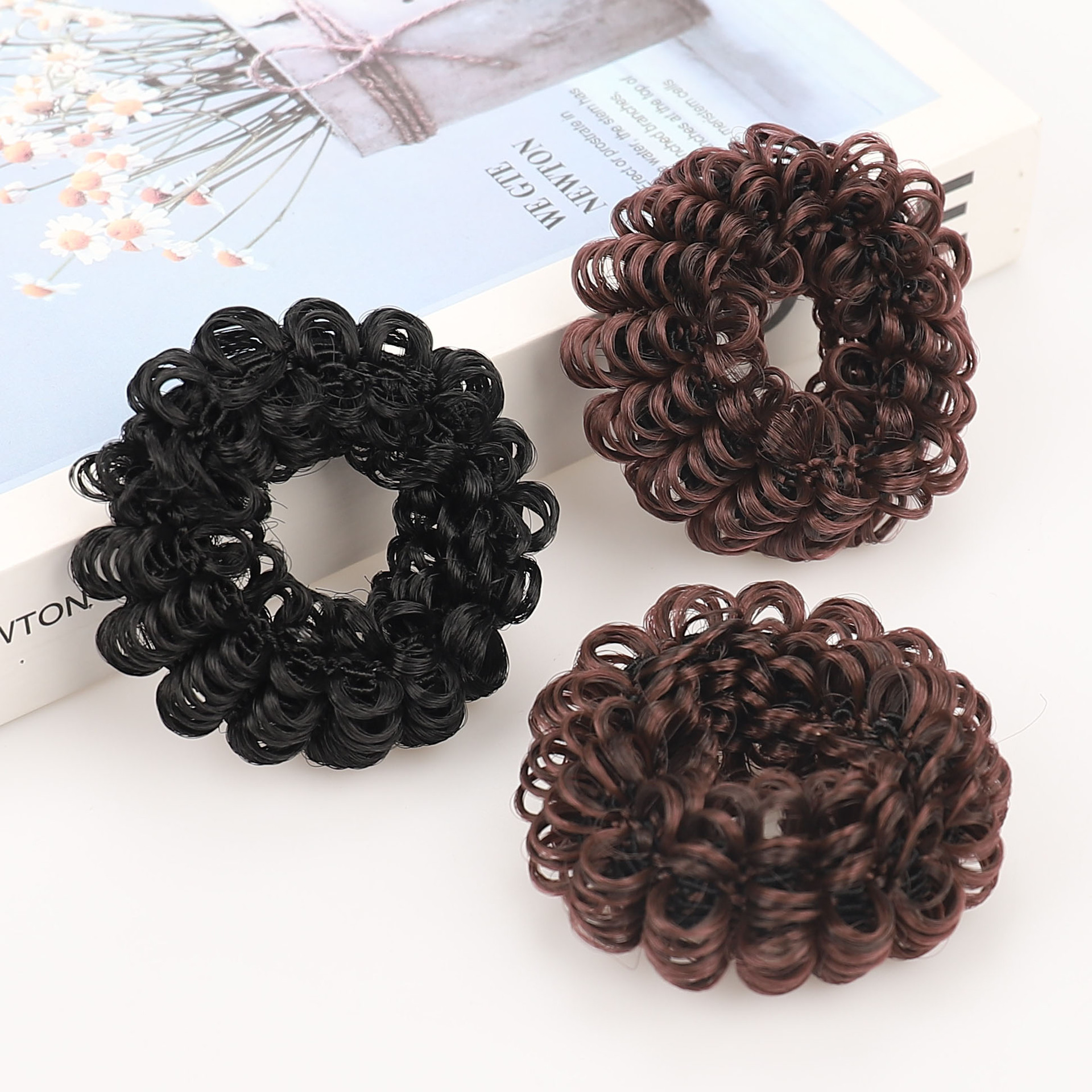 儿童高温丝毛巾圈韩版发圈头花饰品盘发花苞头头绳盘发器-阿里巴巴