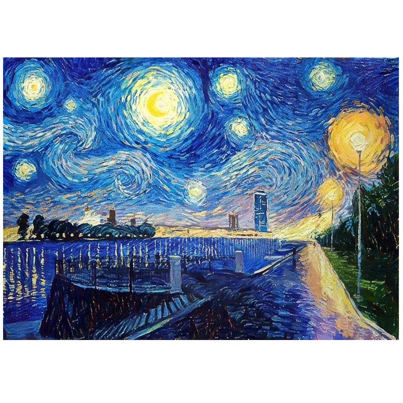 钻石画diy外贸梵高罗纳河星空名画魔方圆钻满钻厂家批发装饰画