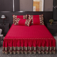欧式夹棉床裙加厚纯色床单床罩席梦思防滑床套三件套1.8m2.0米