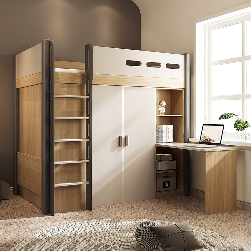 儿童床上床下柜多功能组合书桌床一体高低床收纳储物双层床衣帽间