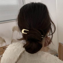 中国风古典元素合金U型发簪 冷淡风发叉盘发的发梳 简约发针