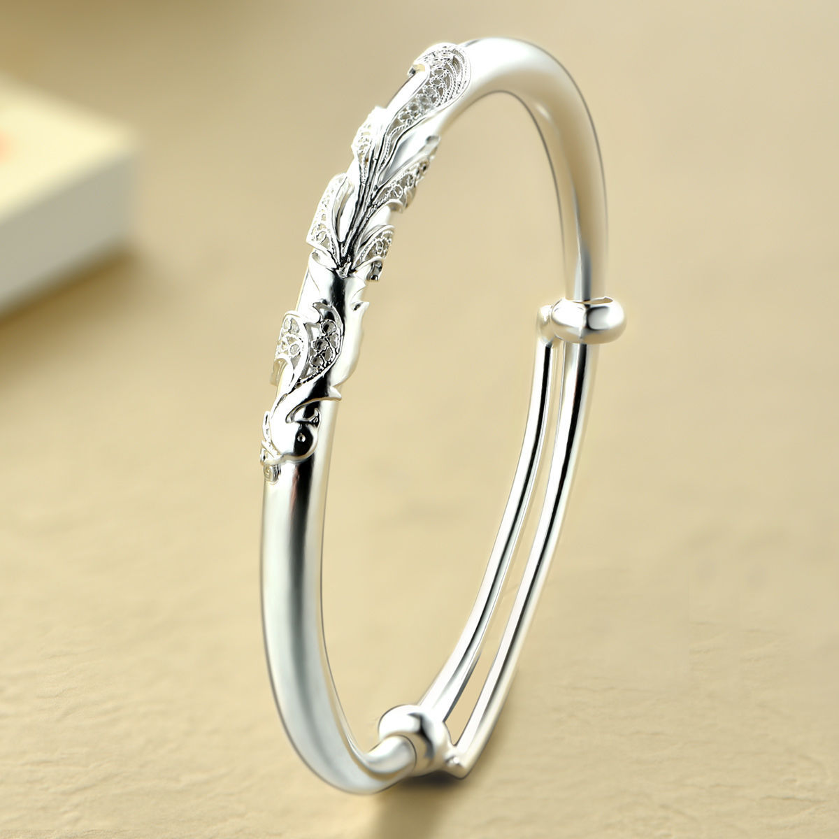 s9999纯银女款手镯凤凰气质万足银镯子年轻手环饰品礼物开口推拉
