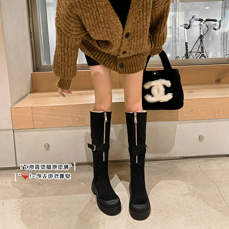 林小众轻奢女鞋高跟软皮女靴跨境外贸复古软皮135