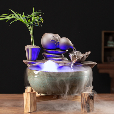禅意创意流水灯器喷泉生财鱼缸循环抽水加湿器客厅小型造景摆件