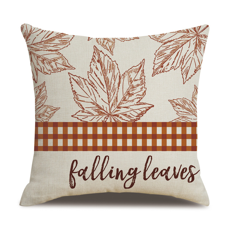 [Clothes] Thanksgiving Linen Pillow Cover Autumn Pumpkin Print Cross-Border Supply Pillow Cushion Cover