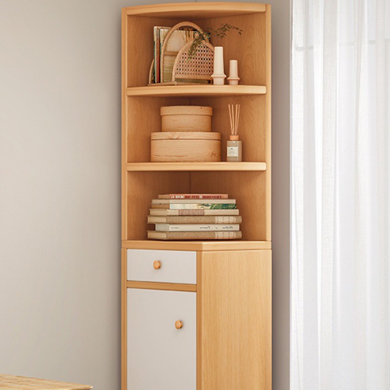 防尘书柜带门置物柜落地收纳柜子客厅储物柜实木色简易家用书架
