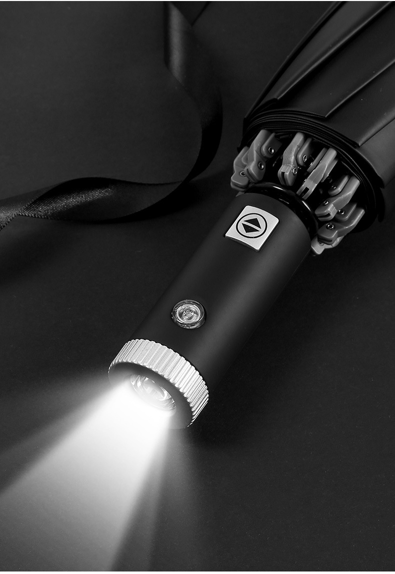 三折反向伞车用led手电筒折叠全自动晴雨伞反光条反向伞礼品广告