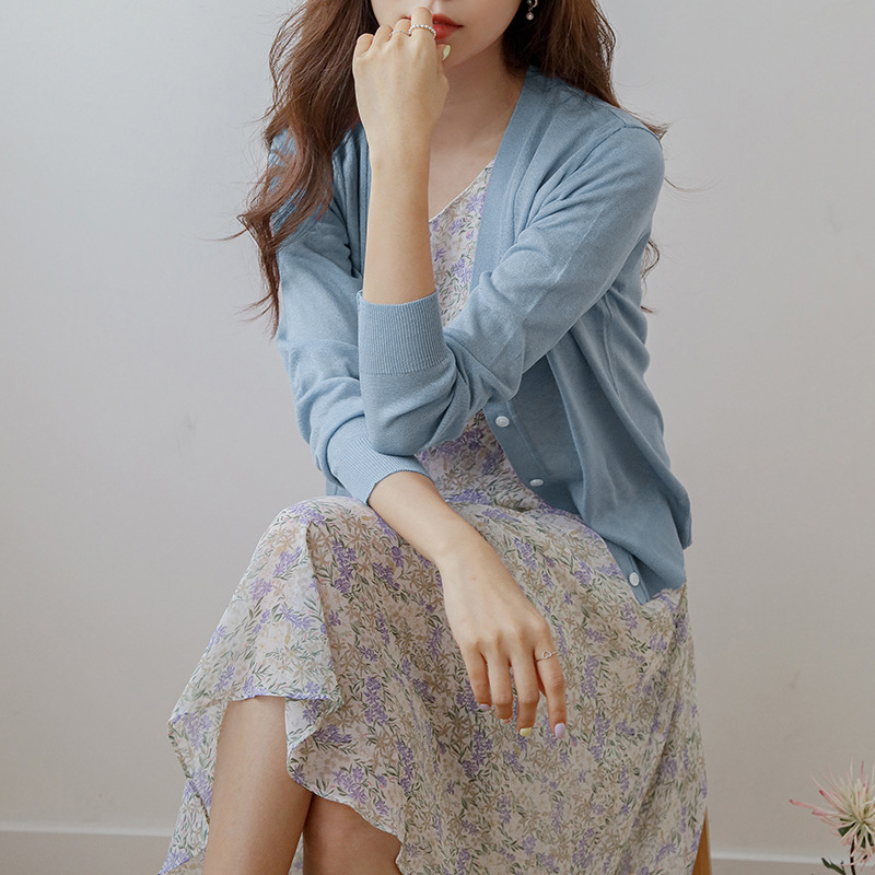 冰丝针织开衫女薄款 外搭披肩女夏短款防晒开衫 长袖针织衫外套