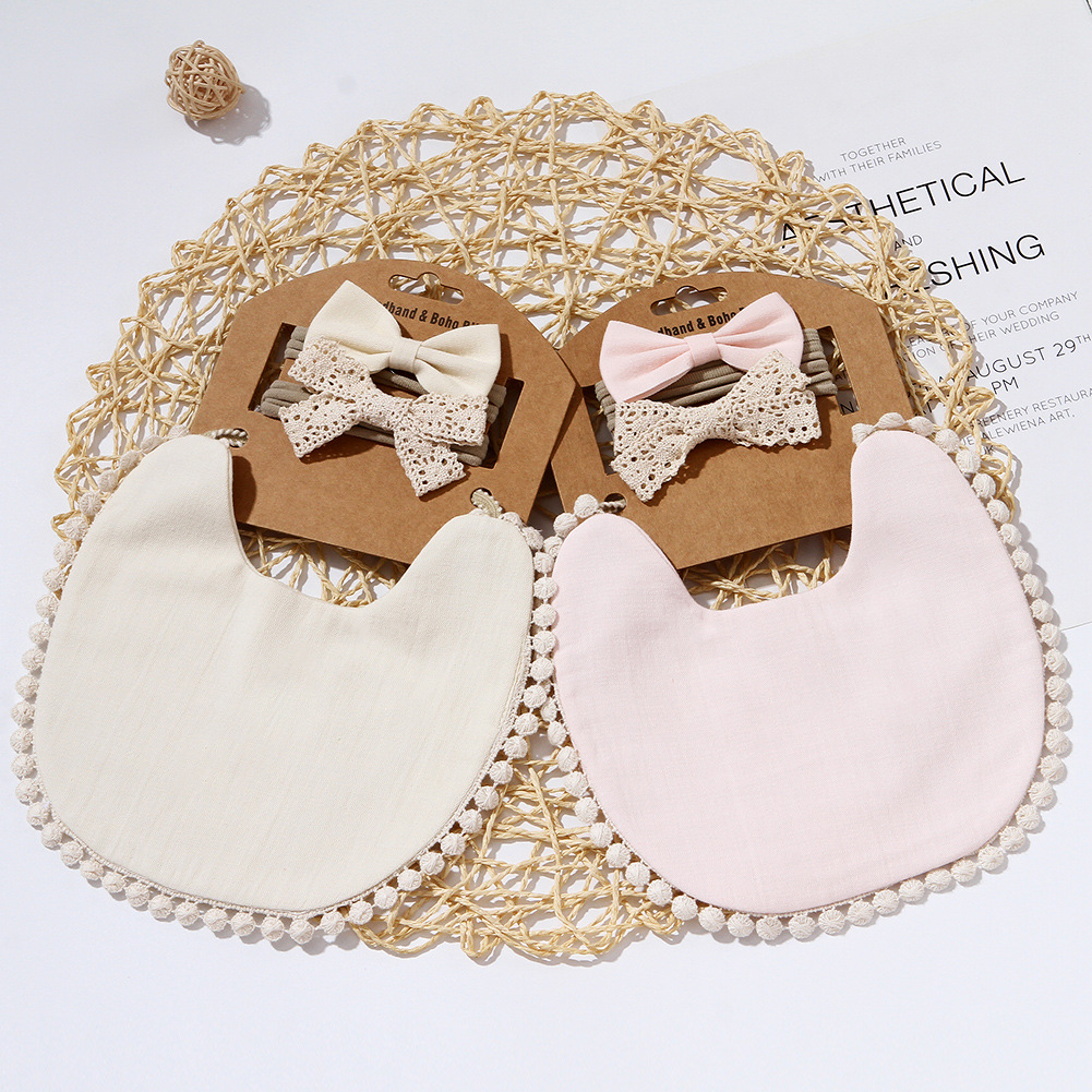 Ins Popular Maternal and Child Supplies Baby Bib Soft Bamboo Fiber Cotton Kids' Bib Solid Color Bib Headband Cover