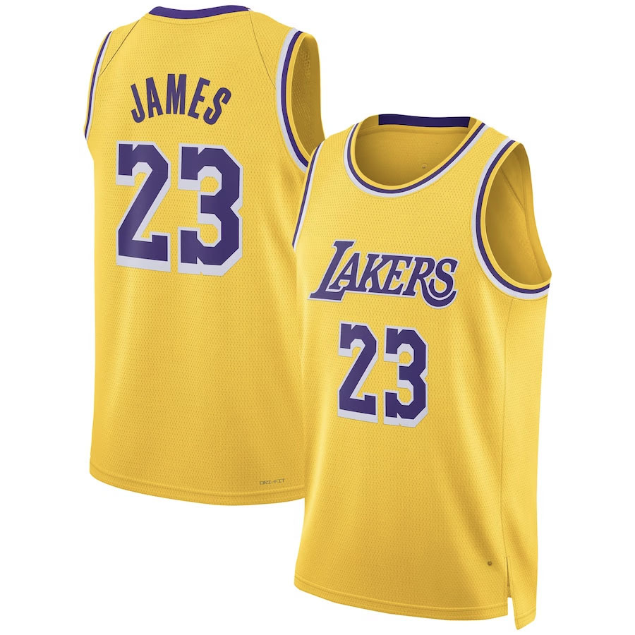 24赛季热压球衣 湖人队詹姆斯篮球服 科比约翰逊复古黄色白尼克杨