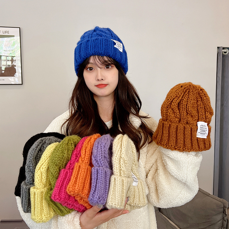 Japanese Ins Loose Big Head Circumference Makes Face Look Small Green Woolen Cap Children Autumn and Winter Wild Thickened Warm Knitted Hat