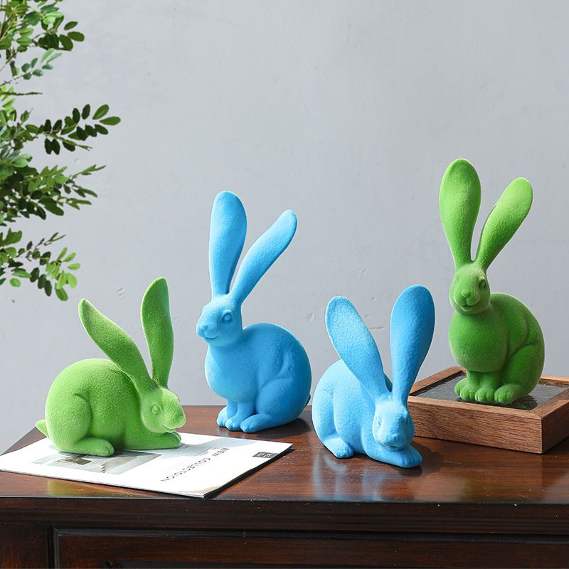 现代风植绒复活节情侣兔子树脂工艺品家居客厅电视柜装饰品摆件