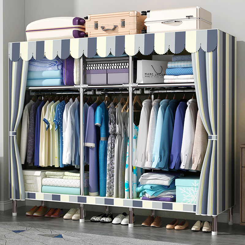 Simple Wardrobe Thickened Steel Pipe Reinforced Alloy Interface Cloth Wardrobe Simple Economical Assembly Storage Wardrobe