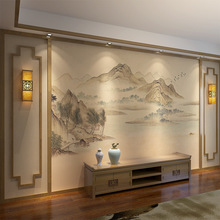 中式山水电视背景墙纸墙布2021新款客厅沙发卧室影视壁纸壁画