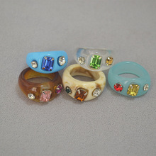 韩国东大门设计清新靓丽彩色糖果宝石镶钻亚克力树脂戒指食指戒女