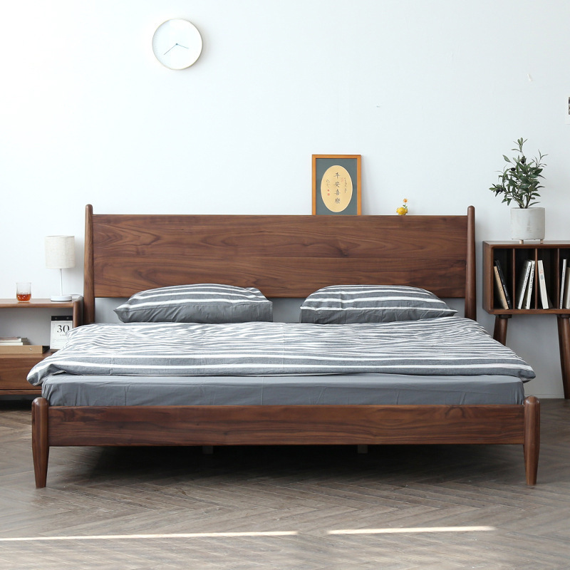 现代简约黑胡桃木全实木床 1.