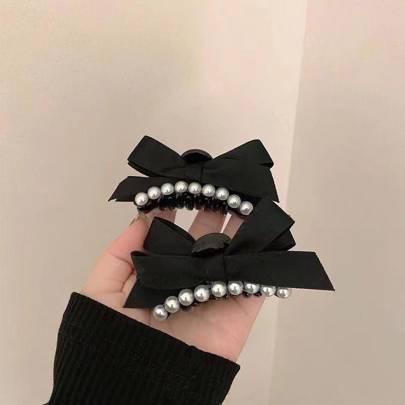 韩国珍珠蝴蝶结发夹女侧边刘海夹前额发卡夹子网红中号抓夹鲨鱼夹
