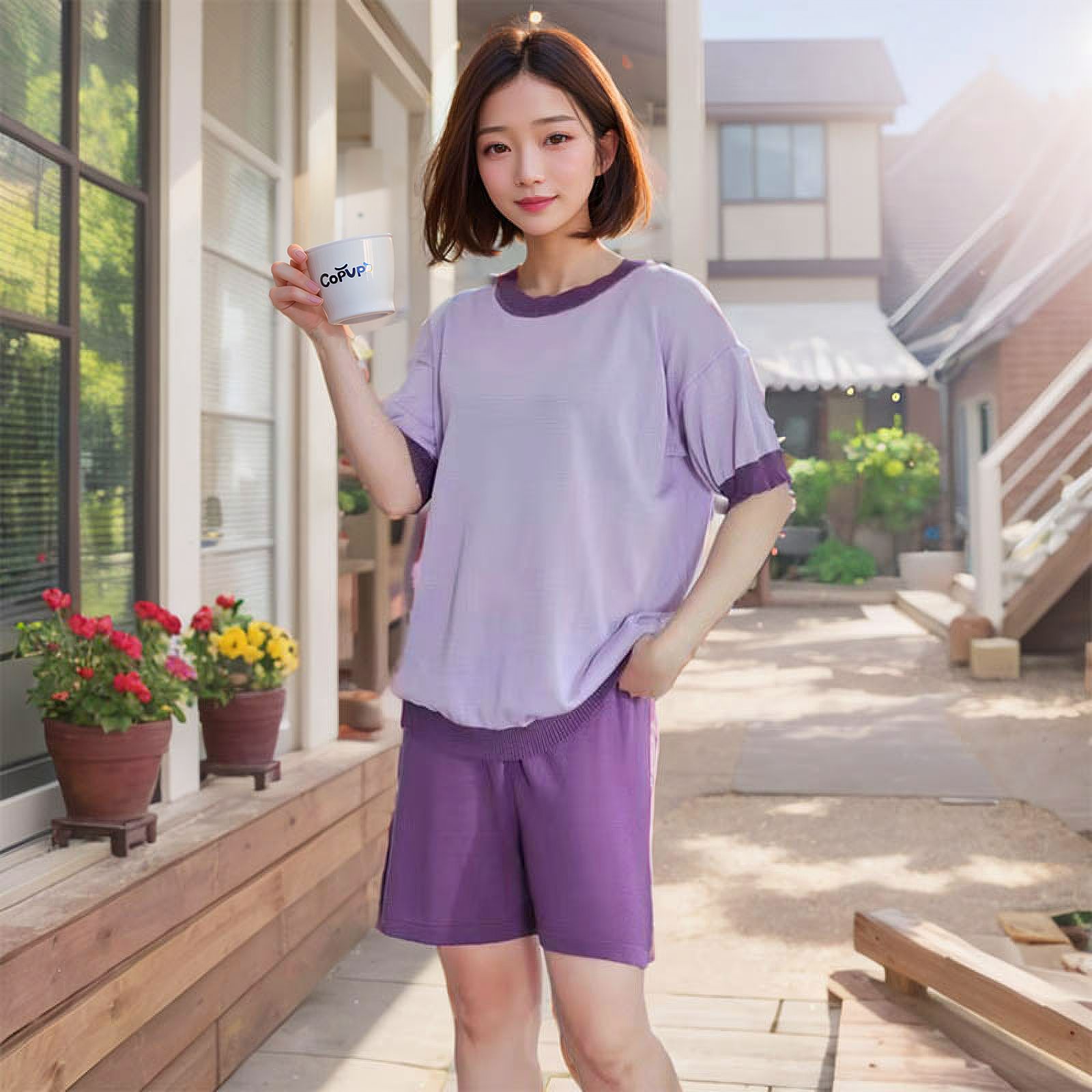 Pajamas Women's Summer Short-Sleeved Ice Silk Summer Thin Short Sleeve Loose plus Size Women's Clothing round Neck Cotton Suit Home Wear