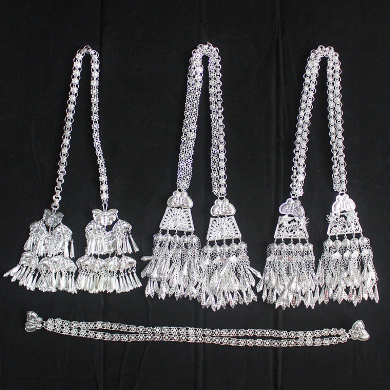 苗族头饰侗族银饰银帽少数民族舞台服装妇女服装配饰围腰链速卖通