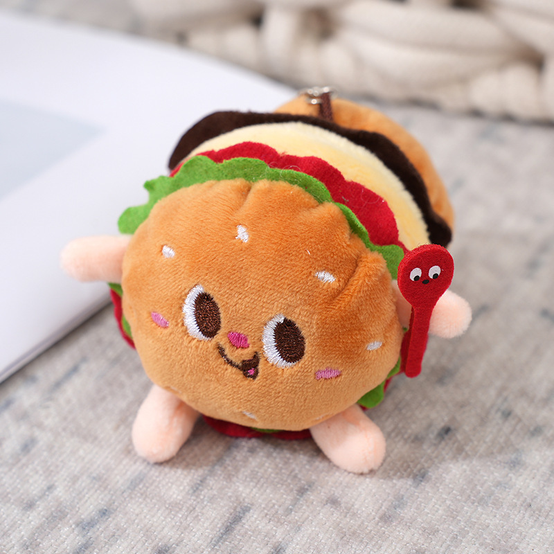 New Cute Hamburger Hot Dog Chicken Leg Plush Pendant Little Doll Boutique Prize Claw Doll Schoolbag Pendant Keychain