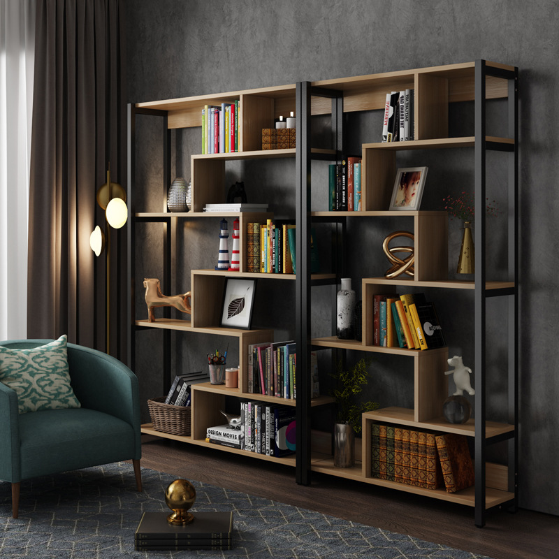 简约多层钢木落地书架办公室儿童学生简易家装建材书柜书房家具