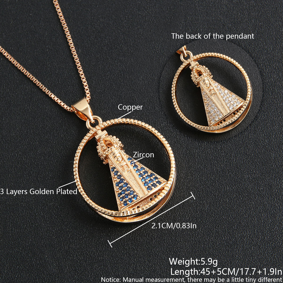 Europe and America Cross Border Hot Sale Religious Necklace Copper Plating 18K Real Gold Double-Sided Virgin Micro Zircon-Inlaid Pendant Necklace