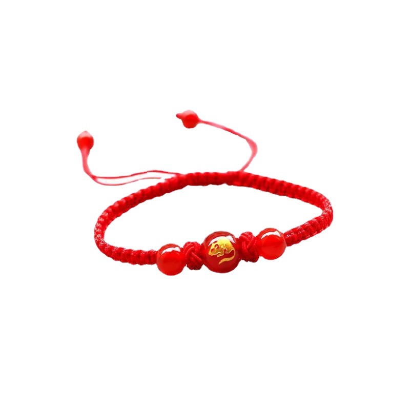 Natural Red Agate Zodiac Men and Women Bracelet Hand-Woven Red Rope Safe Simple Fashion Jewelry Wholesale