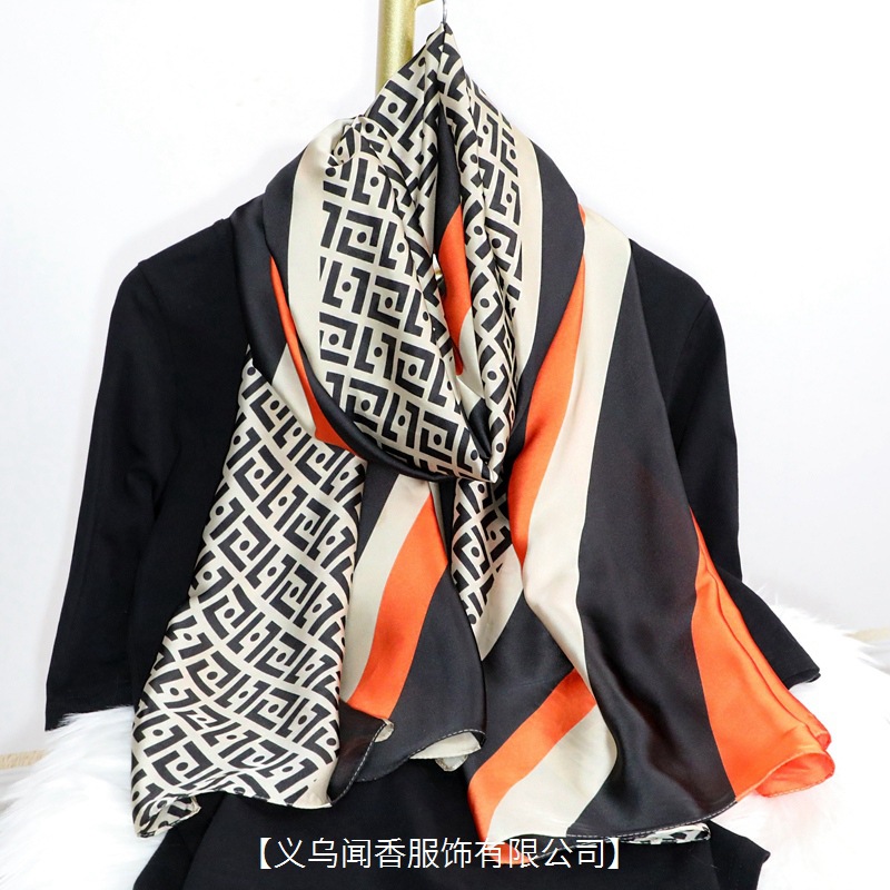 2022 New Arrival Hot Sale Silk Scarf Women's Spring and Summer Sun Protection Shawl Scarf Dual-Use Letter All-Matching Outerwear Silk Scarf