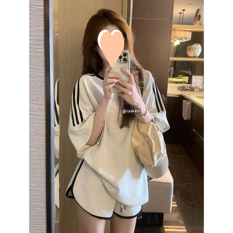 胖MM大码300斤运动套装女夏季学生宽松遮肚短袖短裤休闲两件套女