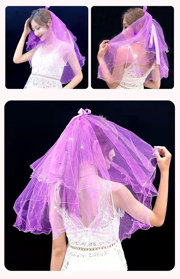 头纱网红拍照道具带灯闪光摆摊发光头纱儿童软纱超仙森系旅拍领证