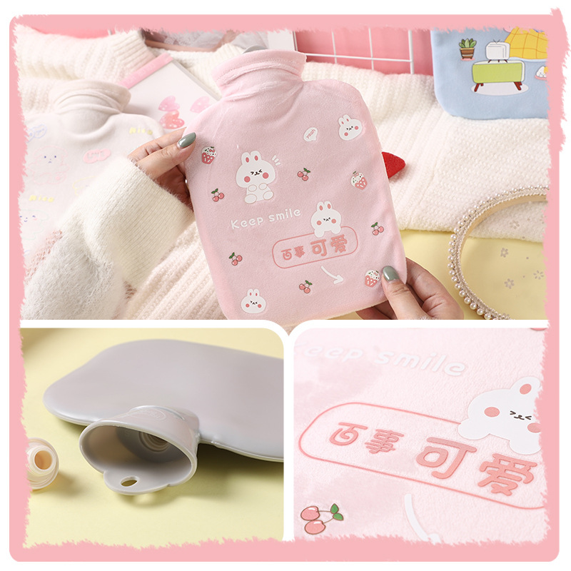 Winter New Square Large Removable and Washable Water Injection Hot Water Bottle Heating Pad Portable and Cute Girls' Cartoon Hot Water Bag