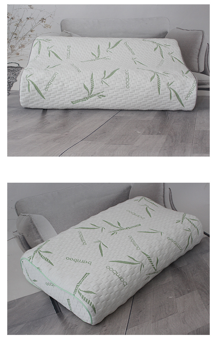 定制竹纤维乳胶枕套记忆棉枕套滚边包绳60x40曲线枕竹子现货