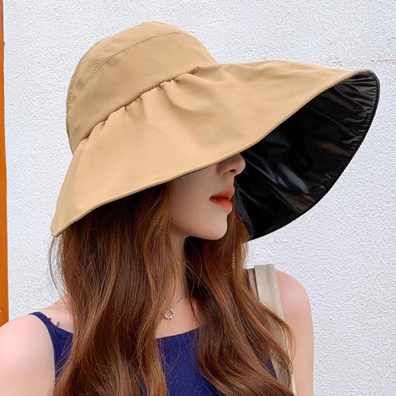 Black Glue Sun Protection Hat Women's Summer Uv Protection Cover Face Air Top Big Brim Sun Hat Foldable Cycling