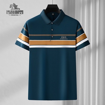传奇保罗男装夏季新款薄条纹现货刺绣短袖休闲合体型休闲男polo衫