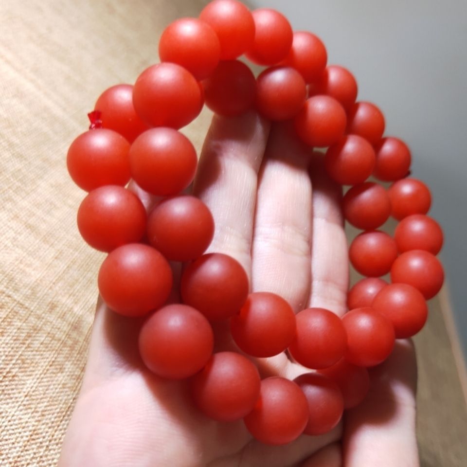 天然云南保山料南红玛瑙单圈手串哑光柿子红念珠手链男女饰品