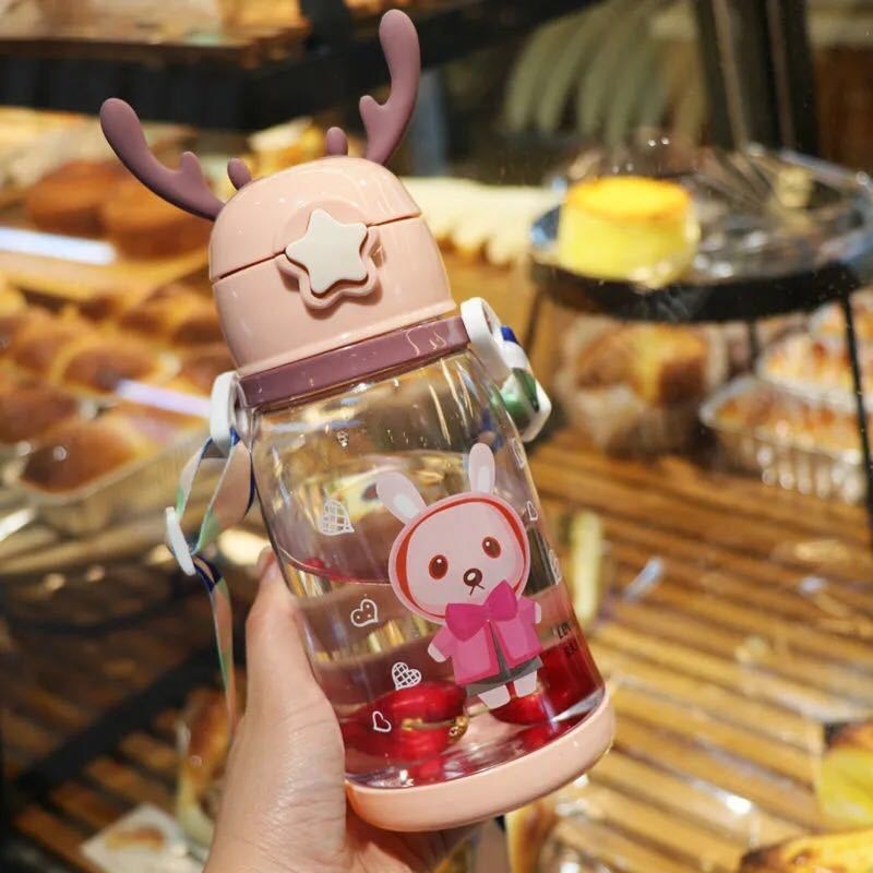 Children's Cups Kindergarten Elementary School Baby Anti-Fall Cup Cute Girl Student Antlers Kettle Bag Straw