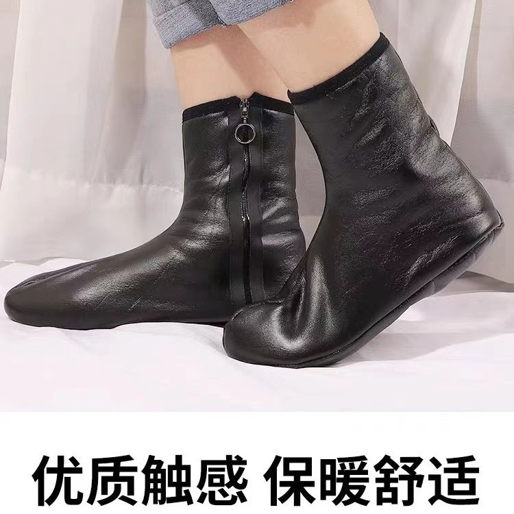 拉链皮口皮袜成人男女中高筒加绒加厚pu皮地板袜冬出口外贸跨境