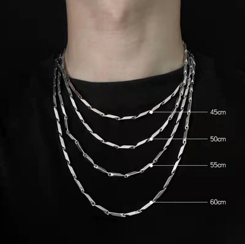 niche design titanium steel melon seed chain necklace men‘s all-match light luxury ins hip hop street style bamboo leaf clavicle chain