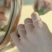 法式复古优雅施家珍珠戒指女 极细米珠食指串珠指环手饰叠戴指环