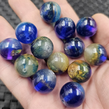 蓝精灵荧光浮盐水蜜蜡圆珠散珠人造蜜蜡夜光珠diy手链项链饰品珠