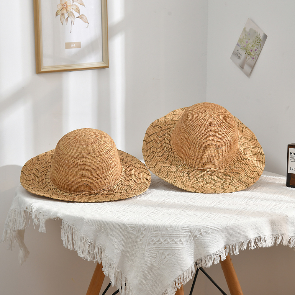 Summer Uv Protection Big Brim Straw Hat Hand-Woven Seaside Vacation Beach Hat Sun-Proof Face Cover Sun Hat Female Fashion