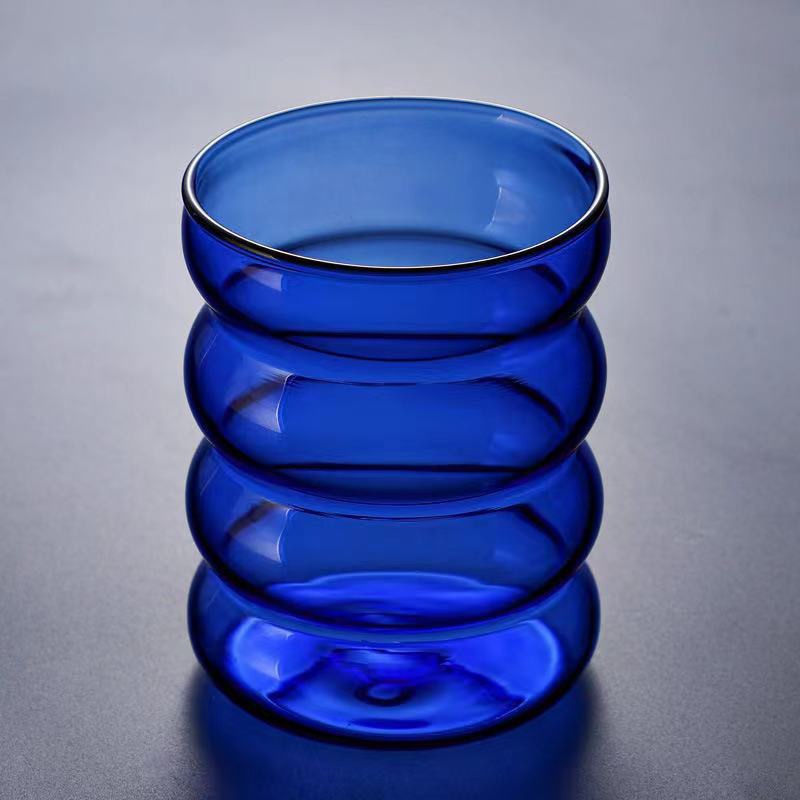 Good-looking Hand-Blown Corrugated Colored Glass Cup Coffee Milk Cup Cute Spiral Caterpillar Cup Circle Cup