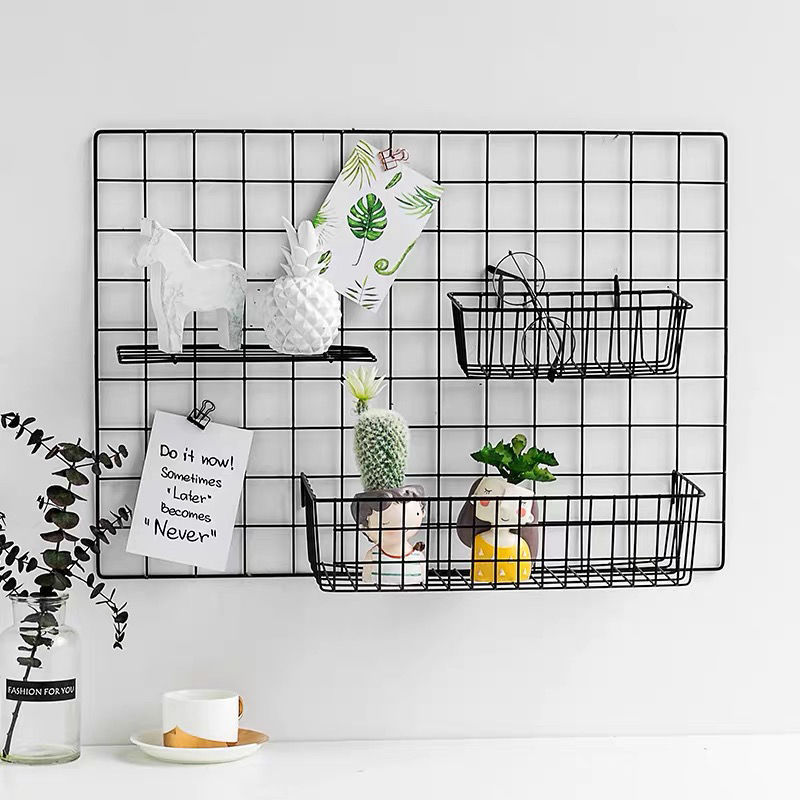 Pegboard Hook Tray Hanging Basket Ins Internet Celebrity Wrought Iron Grid Photo Wall Accessories Decorations Dormitory Racks