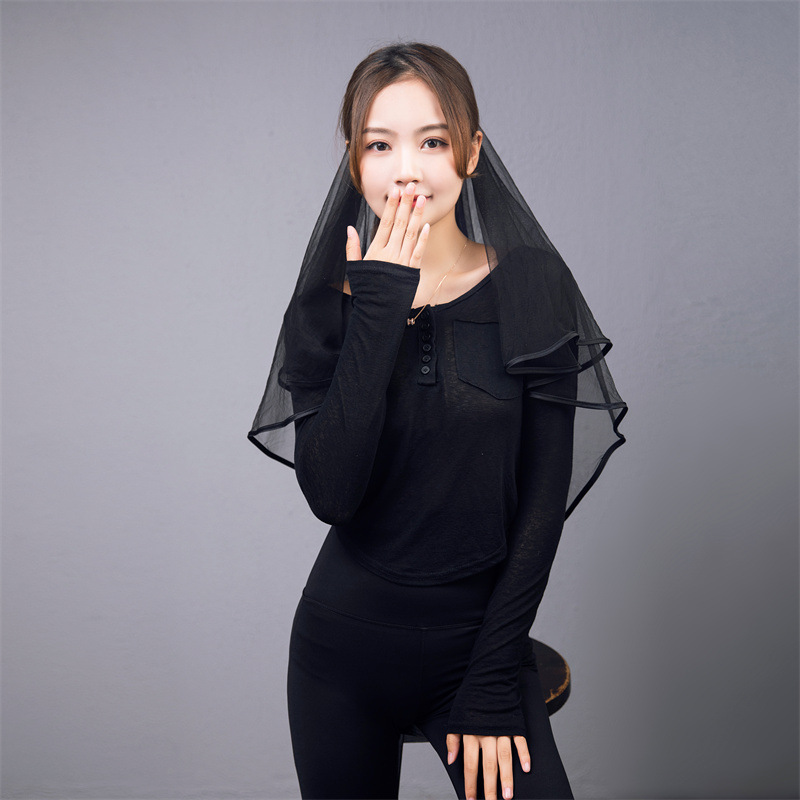 复古新款黑色头纱万圣节cos写真网红拍照道具头饰新娘摄影短款