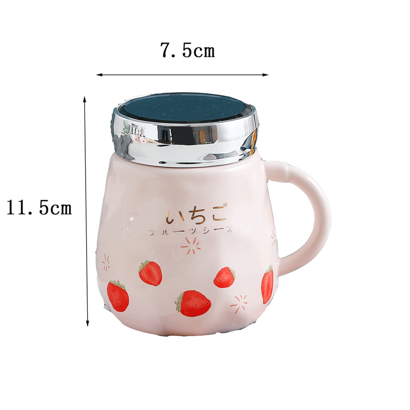 Fruit Strawberry Mirror Ceramic Cup Large Capacity Cute Girl Drinking Glass Jewelry Gift Mug Set Logo