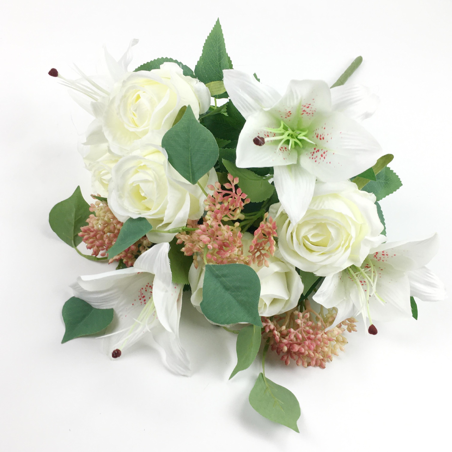 12头百合玫瑰 仿真花假花 婚礼路引插花婚庆家居摄影装饰