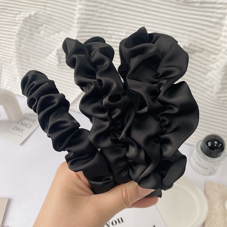 Large Intestine Headband Korean High-Grade Hair Accessories Wholesale Satin Fashion French Pleated Headband Face Wash High Skull Top Hairband