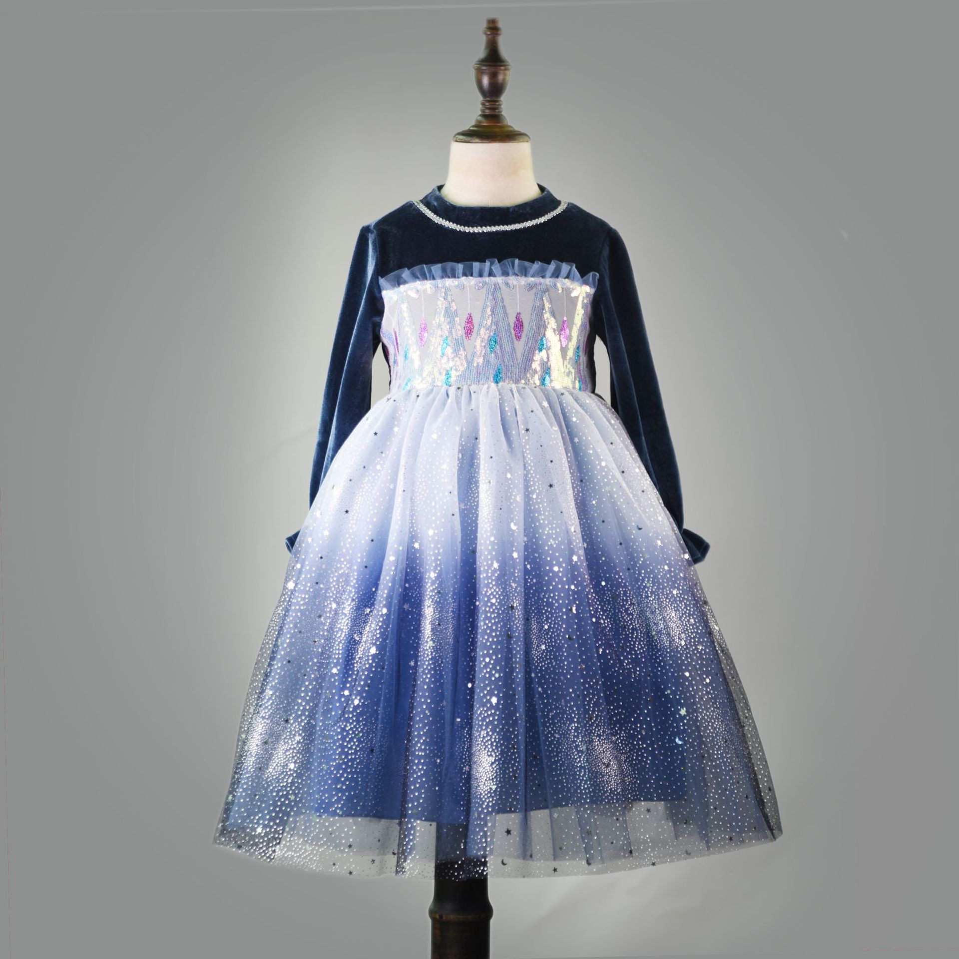 女童2021秋款冰雪奇缘裙子蓬蓬纱渐变色爱莎公主裙礼服舞台表演裙